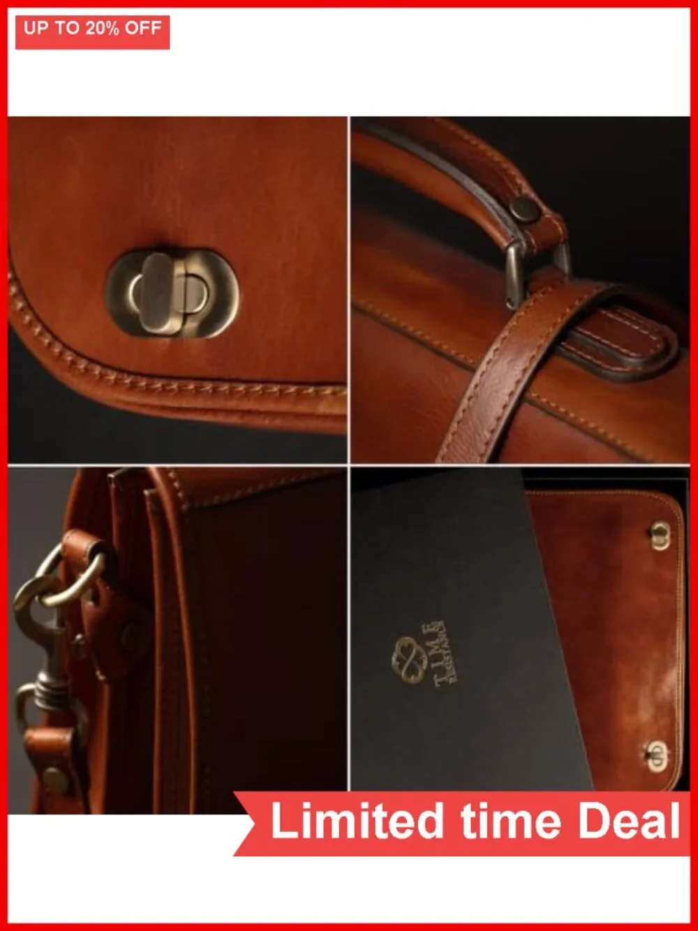 Italian Full Grain Leather Laptop Briefcase for Men - Messenger Bag with Gift